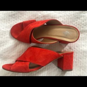 Galeries Lafayette Red-Orange Suede Heeled Mules